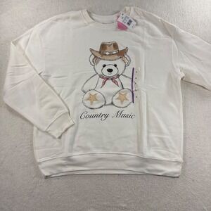 Zoe + Liv Country Music Teddy Bear Sweatshirt Women XL White NWT Western Graphic